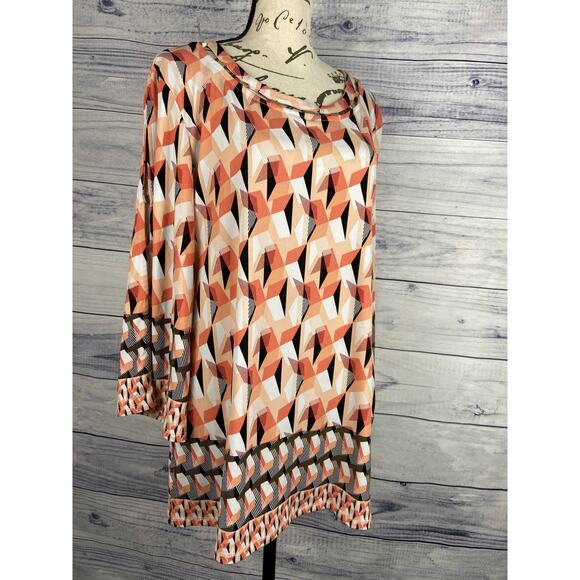 JM Collection Embellished Tunic Top Womens M Mosaic 3/4 Sleeves Scoop Neck - Picture 4 of 12